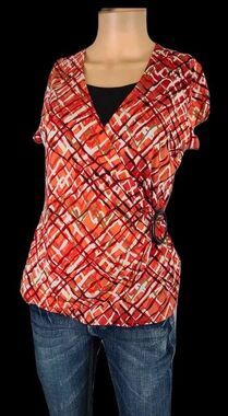 Notations Geometric Petite Ladies Blouse Vintage Y2K Boho S/M V neck side cinch